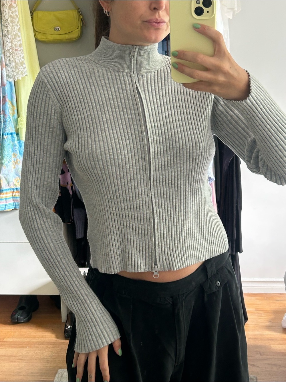 grey double zip y2k sweater